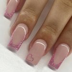 24PCS Glossy Valentine's Day Press On Nails Medium Square Press On Nails Glitter French Fake Nails With Pinkish Love Design Glos