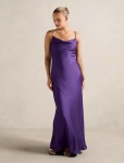Presley Diamante Strap Satin Maxi Dress - 16 Royal Purple