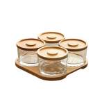 4 Piece Chip & Dip Serving Set With Bamboo Tray Clear