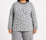 Lds Printed Fleece Pj Top - 6XL Grey wht