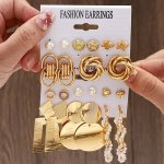 11 Pairs Fashion Earrings Set Geometric & Faux Pearl Design Minimalist Style Butterfly & Studs Assortment Women's Jewelry For Da