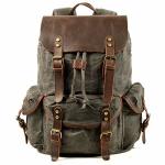 Wudon Leather Backpack For Men Waxed Canvas Shoulder Rucksack Carry-on Travel Backpack Grey