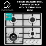 Hisense Stainless Steel 4 Burner Gas Hob With Cast Iron Grid - 60CM