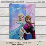 Personalised Fleece Blanket Elsa Anna And Olaf Frozen