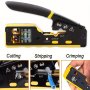 Ratcheting Modular Data Cable Crimper/ Wire Stripper/ Wire Cutter For RJ11/RJ12 Standard RJ45 Pass-thru Connectors