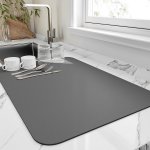 Super Absorbent Kitchen Dish Drying Mat - Heat Resistant Non-slip Rubber Backed Stain-hiding Countertop Drainer For Home & Resta