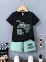 2PCS Boys Casual Game Start Letter And Gamepad Graphic Print Short Sleeve T-Shirt & Shorts Set Comfy Summer Kids Clothes