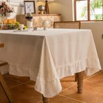 Tootop Linen Diamond Jacquard Tablecloth Ruffle Patchwork Gingham Farmhouse Vintage Tablecloths Washable Kitchen Banquet Dressin