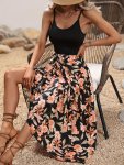 Floral Print Splicing Dress Elegant Spaghetti Strap Backless Dress Women's Clothing