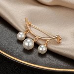 1PC Elegant Gold-tone Pearl Brooch V-neck Dress Accessory Anti-light Exposed Clothing Safety Pin Women's Decorative Collar Pin S