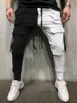 Men's Sports Joggers Casual Long Pants With Multiple Zipper Pockets Contrast Color Tapered Cuff Athletic Trousers