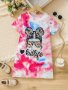 Girls Trend Tie-dye Short Sleeve T Shirt Dress Loose Fit And Comfortable Random Print