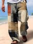 Men's 3D Color Blocked Patchwork Pattern Print Casual Drawstring Waist Beach Pants Lightweight Outdoor Long Trousers For Summer