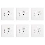 Set Of 6 Double Wall Sockets 1 X 3 & 1 X 2 Point With 2 USB Ports – White