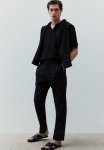 Regular Fit Rib-knit Polo Shirt - Black