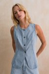 Pinstripe Denim Vest - 16 Light Wash