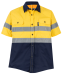 Navy yellow Hi-vis Shirt 100% Cotton Short Sleeve - Navy yellow 4XL