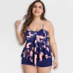 Women's Plus Size Blue And Coral Frill Boyleg Bikini - 3XL