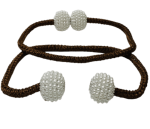 Smte 2PC Fine Magnetic Pearl Curtain Tieback Brown With Keychain