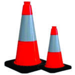 Traffic Cone 750MM Black Rubber Stand With Reflective Tape