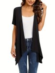 Dual Pockets Open Front Coat Casual Short Sleeve Coat For Spring & Summer Women's Clothing