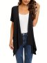 Dual Pockets Open Front Coat Casual Short Sleeve Coat For Spring & Summer Women's Clothing