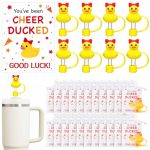 Lemonroad 20 Set Cheer Team Gifts Bulk 10 Mm Cheerleading Ducks Straw Toppers Straw Cover Caps With You've Been Cheer Ducked Tag