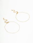 Waterproof Gold Plated Stainless Steel Station & Pearl Anklets 2-PACK