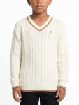 Polo Boys Mark V-neck Off-white Cable Knit - 13-14 White