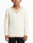 Polo Boys Mark V-neck Off-white Cable Knit - 13-14 / White