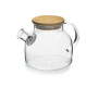 Teapot 1 Litre Traditional Borosilicate Glass With Wooden Lid - Kitchen Essentials