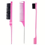 3PCS SET Hair Styling Comb Set Teasing Hair Brush Tail Comb Edge Brush For Edge & Back Brushing Combing Slicking Hair For Women