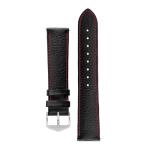 Kansas Buffalo-embossed Calf Leather Watch Strap In Black With Red Stitch - 22MM Silver