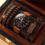 4PCS SET Fashion Sports Men's Round Dial Quartz Watch & Braided Bracelet Set Valentine's Day Ramadan Gifts For Friends Boyfriend