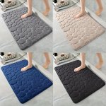 Ultra-absorbent Memory Foam Bath Mat With Embossed Pebble Design - Non-slip Machine Washable Quick-dry For Shower Kitchen Laundr