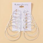 6 Pairs Silvery Big Circle Exaggerated Hoop Earrings Elegant Minimalist Style Stainless Steel Silver Plated Statement Earrings J