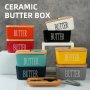 Chic Ceramic Butter Keeper With Bamboo Lid & Spreader - Multicolor Perfect For Countertop Or Fridge Storage