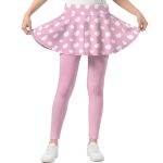 Cndexd Girls School Uniform Pants Pink Heart Skirt Leggings 2 In 1 Stretchy High Waisted Skirted Leggings For Kids School Perfor