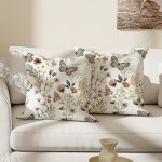 2PCS Floral Butterfly Green Plush Throw Pillow Covers 45.72X45.72 Cm - Modern Country Style For Sofa Bed Car & Living Room Decor