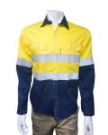 100% Cotton Hi-visibility Ventilated Two Tone Long Sleeve Shirts – Yellow Navy Blue