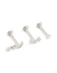 Surgical Steel Cubic Zirconia Celestial Flat Back Studs 3-PACK