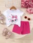 Baby's Cartoon Glasses Bunny Print 2PCS Outfit T-Shirt & Solid Color Shorts Set Toddler & Infant Girl's Clothes