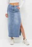 Denim Midi Skirt With Slit - Light Blue