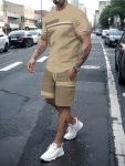 Men's Casual Polyester Tracksuit Set With Crew Neck T-Shirt And Shorts 3D Print Pattern Slight Stretch Knit Fabric Regular Fit -