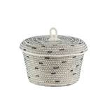 Lidded Bowl Basket - Stitched Polka Dot - Standard Black