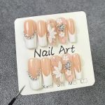 Handmade Press On Nails Square White Homemade Press On Nails French Tip With 3D Design Fake Nail Art For Women S