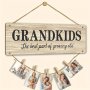 Traditional Wooden Grandkids Photo Holder Sign With Twine - Wall Hanging Display Plaque For Grandparents Multipurpose Family Picture Frame Hanger Ideal Gift For Christmas