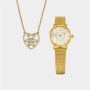 Gold Plated Bracelet Watch & Heart Pendant Gift Set