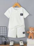 Boy's 2-PIECE Casual Co Ord Set Versatile Short Sleeve Textured Tee And Shorts Comfy Summer Clothes
