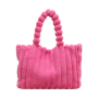 Large Chic Plush Faux Fur Tote Bag With Pu Leather Interior - Black